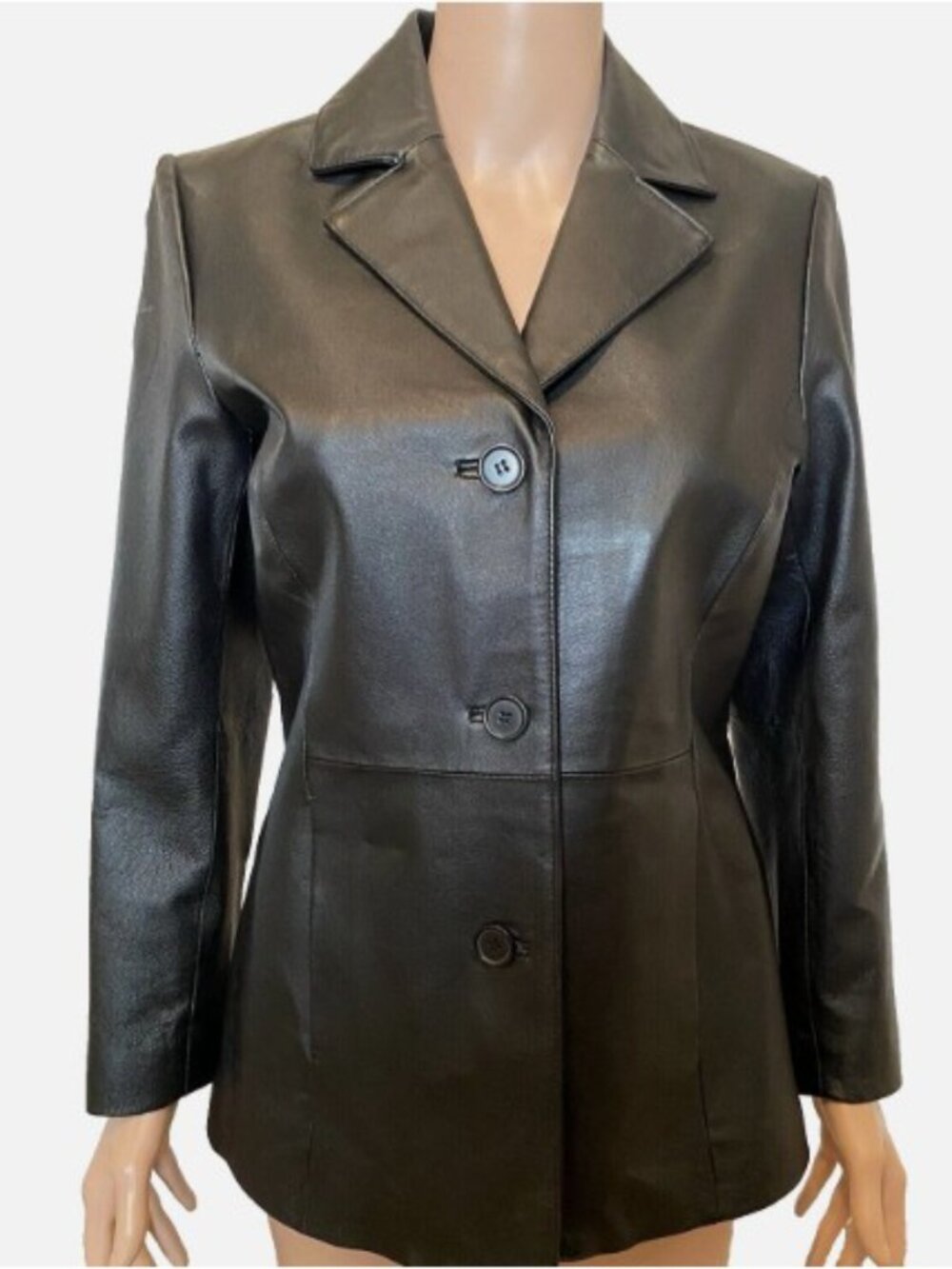 SHAVER LAKE Vintage Black Genuine Leather Blazer Jacket Petite XS